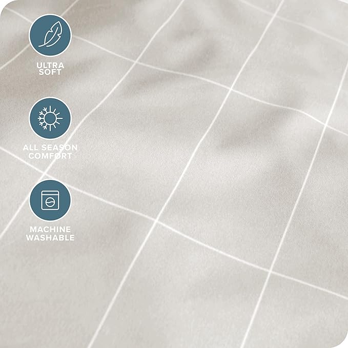 Bare Home Twin XL Sheet Set - College Dorm Size - Luxury 1800 Ultra- Soft Double Brushed Microfiber - Deep Pockets - Easy Fit - 3 Piece Bedding Sheet Set (Twin XL, Grid - Stone/White)