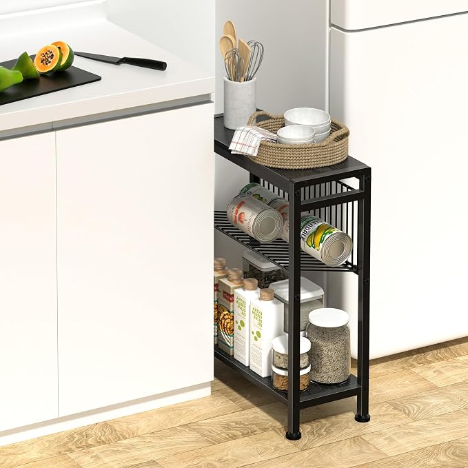 Side Table for Small Spaces, Set of 2 Narrow End Table with Magazine Holder, 2 in 1 Design Slim Side Table, Skinny Nightstand for Living Room Bedroom, Thin Side Magazine Table, Black