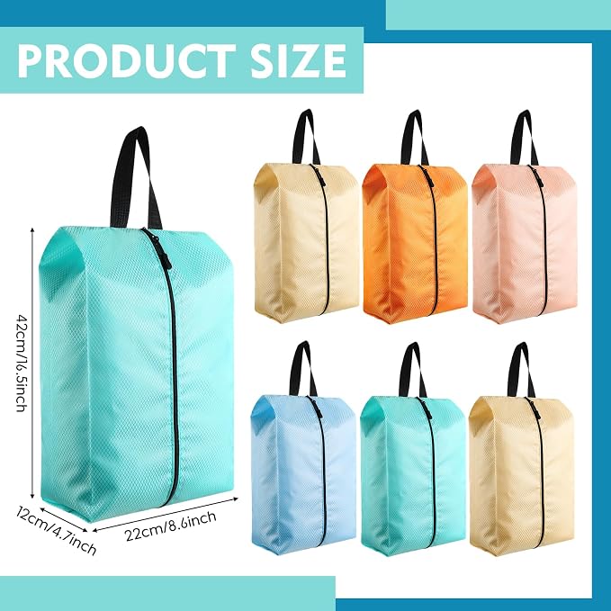 6 Pcs Travel Shoe Bags with Zipper Nylon Portable Waterproof Suitcase Shoe Organizer Packing for Golf(L,Pastel)