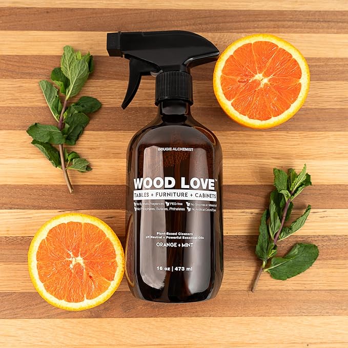 Wood Love® – Wood Furniture Cleaner Spray – Daily Wood Cleaner for Tables, Cabinets & Home Surfaces – 99% Plant-Based, Safe for All Finished Wood – Gentle Light Conditioning – 16oz, Made in USA