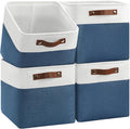 Patvingot 4-Pack Foldable Fabric Storage Cubes 11x11 Inch, Sturdy Cube Organizer Bins with Leather Handles, Storage Baskets for Closet Shelves and Home Organization(White/Blue)
