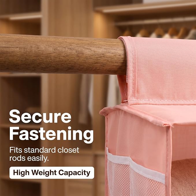 3-Shelf Closet Hanging Organizer Foldable Hanging Storage Shelves with Strong Magic Tapes Space-Saving Wardrobe Hanging Shelf for Clothes Towels Accessories Pink