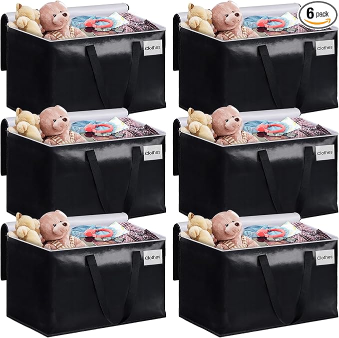 StorageRight Large Moving Bags Heavy Duty Storage Totes for Storage,Packing & Moving Collapsible Moving Supplies with Large Capacity, Reinforced Zippers and Handles, 125L, 6 Packs