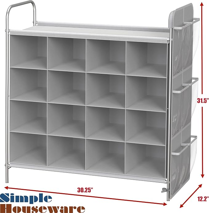 Simple Houseware 4-Tier 16 Cube Shoe Cubby Rack Organizer, Gray