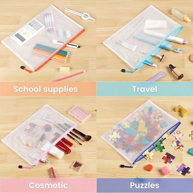 Sooez 36 Pack Mesh Zipper Pouch with Sticky Labels, A4 Mesh Bags, Sturdy Letter Size File Folders Organizer, Office School Classroom Teacher Supplies, Toy Storage Bag Board Game Puzzles Organization