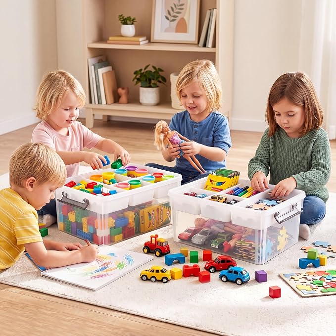 Citylife 17QT 2Packs Plastic Storage Box with Removable Tray Craft Organizers and Storage Clear Storage Container for Organizing Bead, Sewing, Playdoh, Markers, Tools, Coloring book