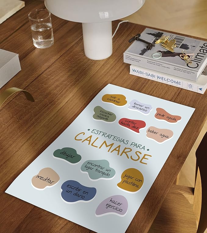 LOLUIS Mental Health Poster, La Salud Mental Spanish Learning Tools Educational Supplies Art Print (Estrategias Para Calmarse, Custom Frame Type)