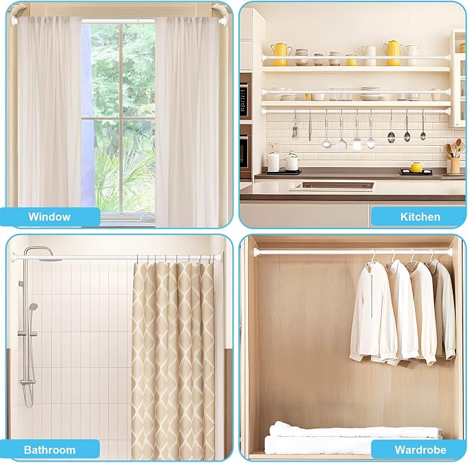 Tension Curtain Rod 30 To 49 Inch White Tension Rods Adjustable Spring Loaded Curtain Rods 7/8" Curtains Rods No Drilling Tension Rods For Windows Bedroom Closet Doorway Door 2pcs