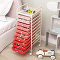 DREAMADE Rolling Cart with Storage Drawers, Utility Cart with Removable Plastic Drawers, Lockable Wheels, Art Cart for Classroom Organization Art Supplies Office Scrapbook (10 Drawers, Mixed-pink)