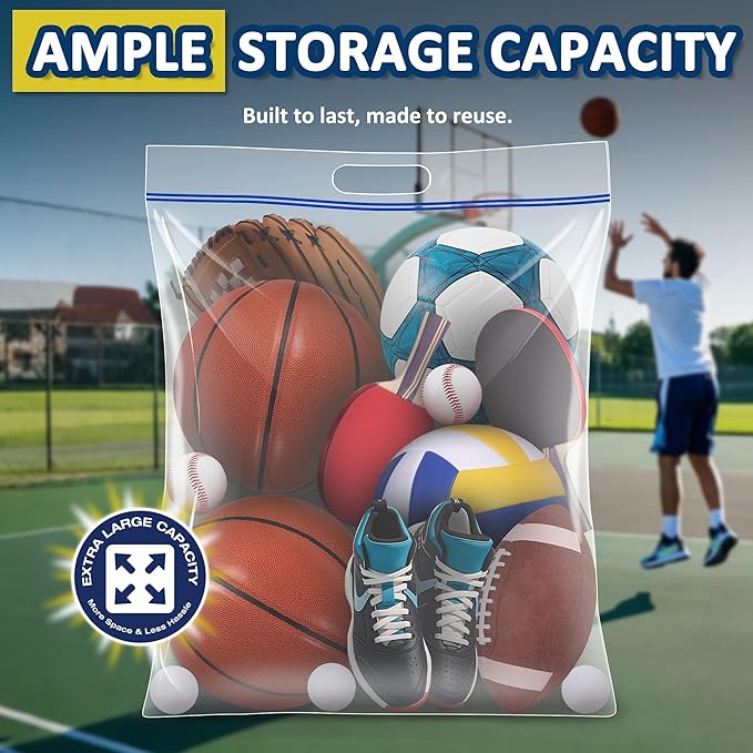 15 Gallon Large Resealable Storage Bags with Zipper Top，24" x 24" Heavy Duty Clear Bags with Handles, 4 Mil Thick, Perfect for Clothing, Pillows, Travel, and Moving (10 Packs)