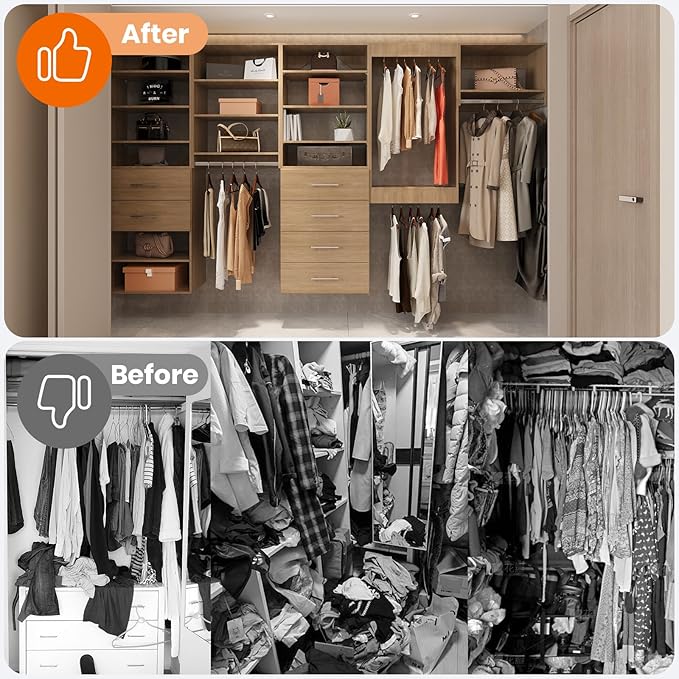 ROOMTEC Modular Closet System, 49" Wall Mounted Closet Organizer with Hanging Rods and Shoe Shelf, Wooden Tower for Walk-In Closets, Wardrobe Storage Kit, Wood
