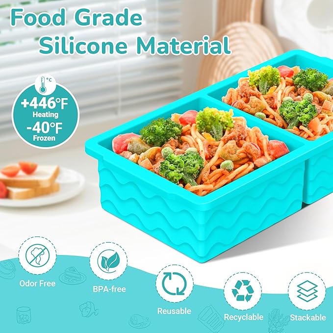 Silicone Freezer Trays with Lid (4-Pack), 1-Cup, 2-Cup, 1/2-Cup & 2-Tbsp Silicone Freezer Molds, Stackable Soup Freezer Meal Prep Containers,Ice Cube Tray for Making Sauce,Smoothies,Yogurt Bites