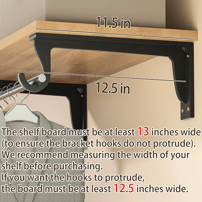 Heavy Duty Closet Rod Support Bracket 400lbs 12x5.6in(4pack Black) | Sturdiness Wall Mounted Shelf Brackets with Holders for Kitchen Bathroom Bedroom Office