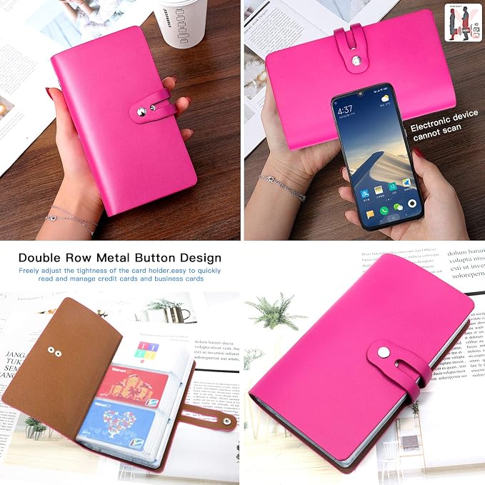 Padike RFID Credit Card Holder Business Card Organizer Business Card Holder, with 96 Card Slots Credit Card Protector for Managing Your Different Cards to Prevent Loss or Damage (Rose red)