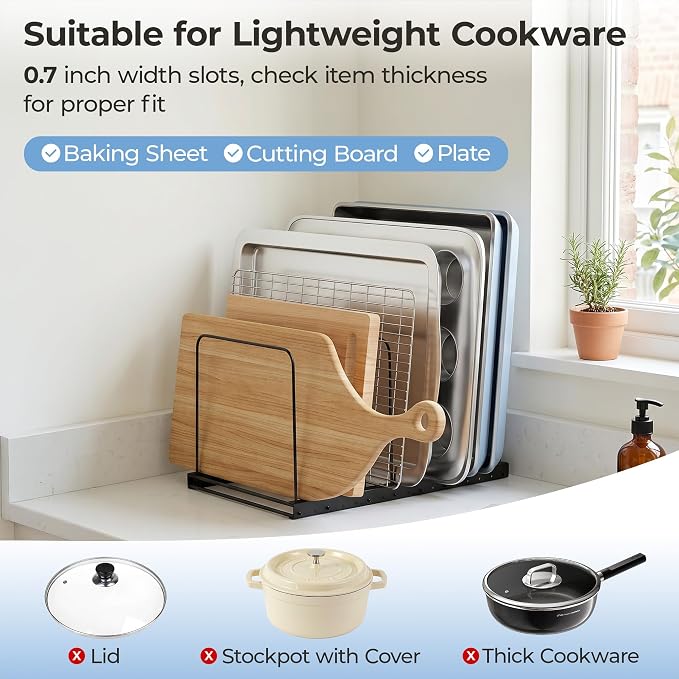 ORDORA 2 Pack Cutting Board Holder Stand Organizer Rack for Cabinet, 7 Slot Adjustable Dividers Baking Sheet Organizer for Counterop, Chopping Board Holder for Cookie Sheet, Baking Tray and Thin Pans