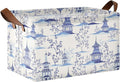 Chinoiserie Padogas Willow Tree Blue Storage Basket Foldable Cube Storage Bins with Handles&Label Waterproof Collapsible Organizer Box Bin Large Rectangle Decorative Baskets for Shelves Home Room