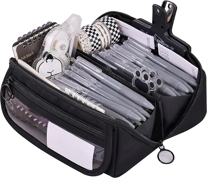 Pencil Case Pouch Box Cute Kawaii Large Capacity Aesthetic Zipper Pen Holder Organizer Bag for Kids (Z-Black)