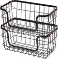 Amazon Basics Stackable Metal Wire Rectangular Storage Baskets for Kitchen, Bathroom or Pantry Organizing, 2 Count, Black