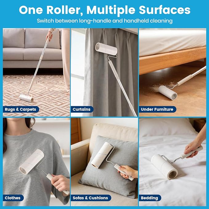 Extra Sticky Large Surface Lint Roller Refills, 500 Sheets | Easy Spiral Tear, 6.3" Wide, 5 Replacement Rolls for Pet Hair, Cat & Dog Hair Remover for Clothes, Carpet, Refills Only