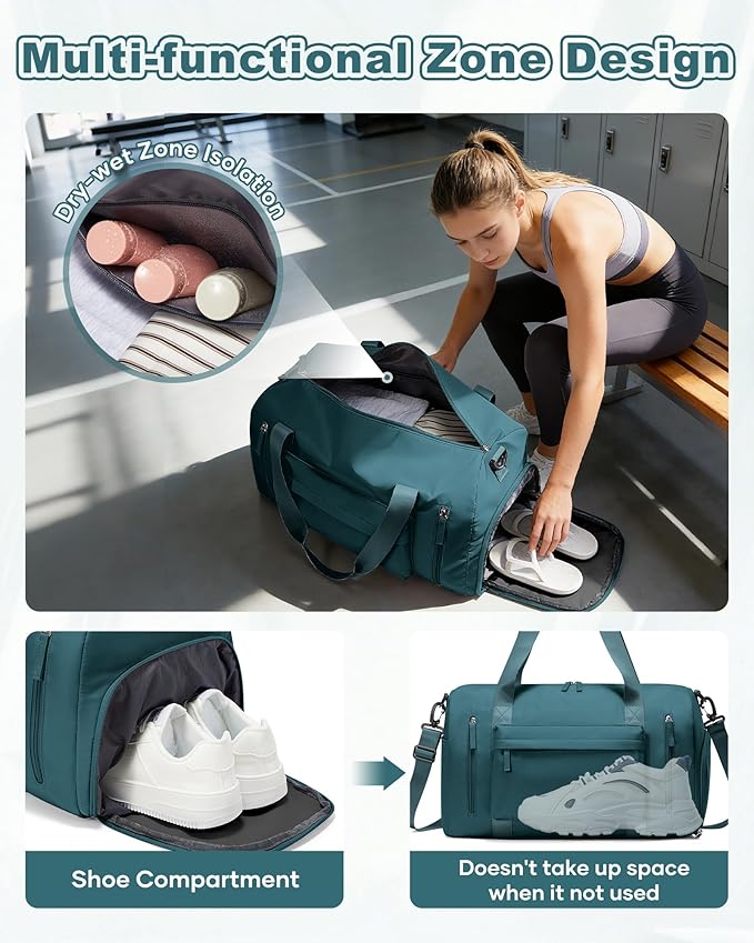 Gym Bag for Women,Travel Duffel Bag with Shoes Compartment Personal Item Carry On Overnight Bag for Mens Weekender Bag Training Handbag Sports Gym Tote Bag Yoga Bag Peacock Blue
