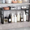 Expandable Narrow Medicine Cabinet Organizer Shelves Wide 3.58”,Metal Counter Storage Shelf Stand with Adjustable Layer and Non-Slip Pads for Cabinet,Kitchen,Pantry Small Space-Black