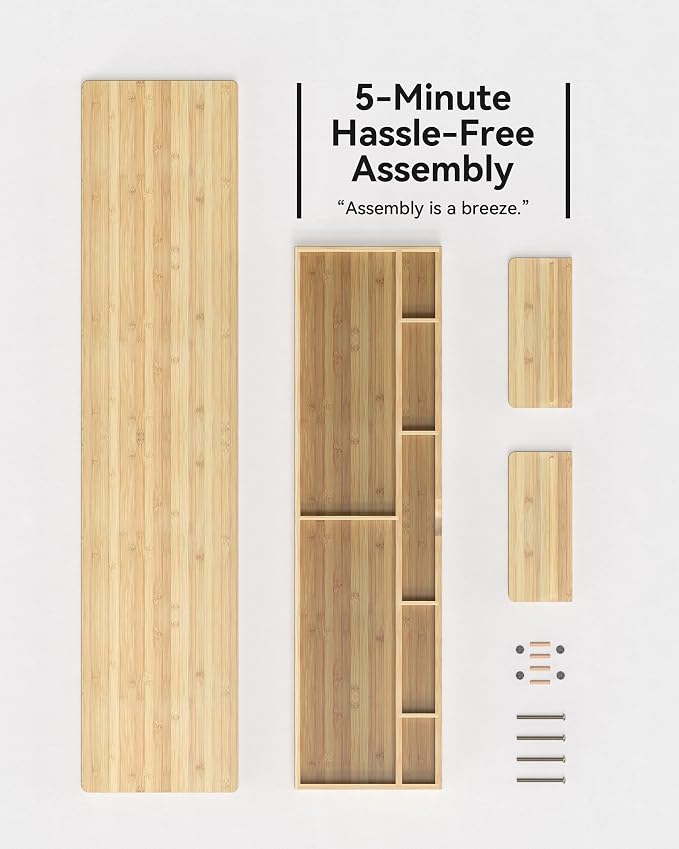 Bamboo Monitor Stand with Large Storage Drawer, 42 Inch Ergonomic Computer Riser for Desk, Screen Shelf with 7 Compartments for Keyboard & Stationery Organization