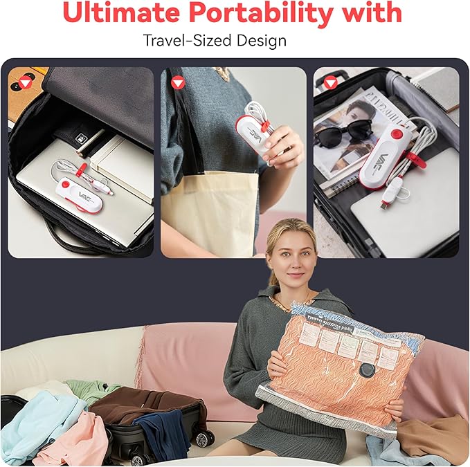 Vacuum Bags for Travel with USB & TYPE C Pump,Vacuum Seal Travel Bags,15 Pack Carry-on Size Vacuum Storage Bags for Luggage and Suitcase,Space Saver for Clothes and Travel(Red)
