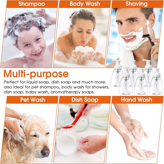 Eboot 24 Pcs 8 oz Foaming Soap Dispenser Foaming Pump Bottle Travel Hand Soap Pump Foam Dispenser Bottle Plastic Press Bottles Empty Refillable Plastic Container for Liquid Shampoo