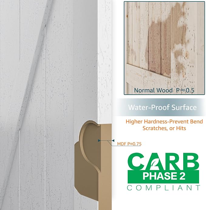 48''x84'' Sliding Barn Door with 8 Ft Brushed Nickel Hardware Kit | Pre-Drilled Holes Easy Assembly - Include Installation Manual, Water-Proof PVC Surface, H-Frame, White