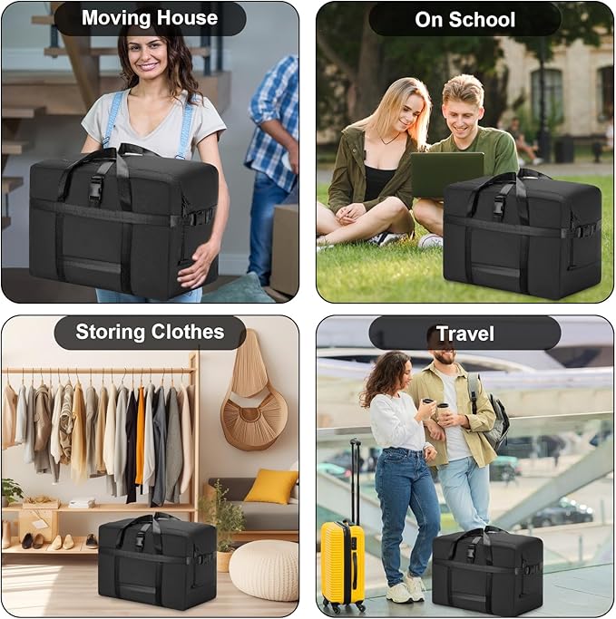 Upgrade Moving Bags Heavy Duty Extra Large, College Packing Bags for Moving Clothes, Moving Supplies & Boxes with Zippers and Handles, Storage Bags Moving Totes Camping Essentials (black, 98L)