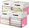 Bagnizer Storage Cubes, 4 Pack Linen Foldable Storage Bins (13 x 13 inch) with Clear Window and Handles, Fabric Organizer for Shelf Closet, Clothes, Books - (Pink and White)