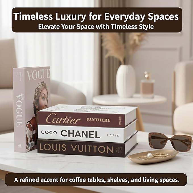PROBENEX Luxe Large | 4 PCS Faux Decorative Book Boxes | Not Real Books, Cardboard Foldable Display Props | Home Decor for Coffee Table, Bookshelf, Living Room, Office