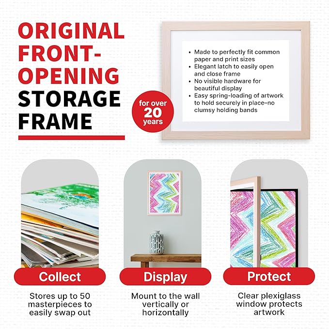 Dynamic Frames Li’l Davinci Front-Open 2-Pack Kids Art Frames, Wooden Frames for 18x24 Artwork, Prints & Certificates, Store up to 50 per Frame, 20.88 x 26.88 Outer Dimensions, Natural