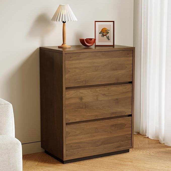 Mid Century Modern 3-Drawer Storage Cabinet – Stylish Wooden Design, Freestanding Organizer Cabinet for Bedroom or Living Room, Walnut