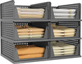 PinkPum 6 Pack Closet Organizers and Storage Plastic Stackable Storage Bins, Foldable Drawer Shelf Storage Container for Wardrobe Kitchen Bathroom Dorm Black