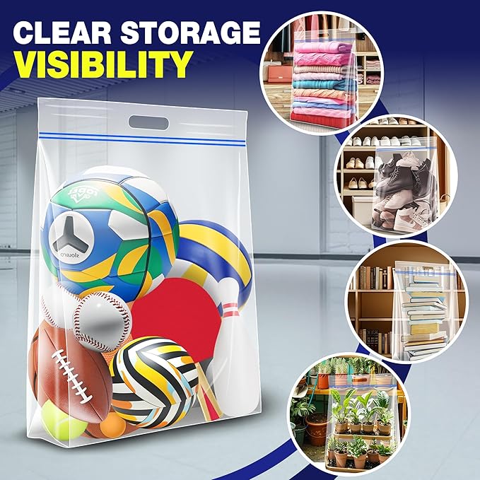 25 Gallon Jumbo Storage Bags, 35" x 24" Clear Plastic Zipper Bags with Handles, Extra Heavy Duty Large XL for Travel, Moving, Clothing, 3 Packs