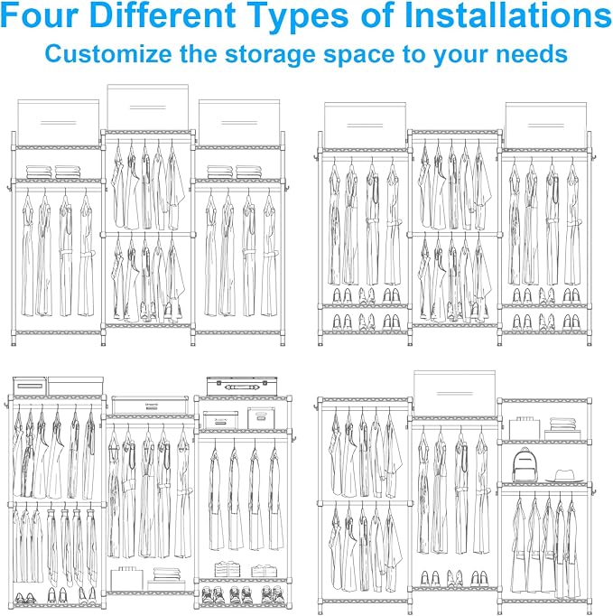 Ulif E13C Heavy Duty Closet Organizer System，Freestanding Clothing Racks for Hanging Clothes，Adjustable Garment Rack 63" W x 16" D x 77" H Hold 960 lbs，White Clothing Rack with White Dustproof Cover