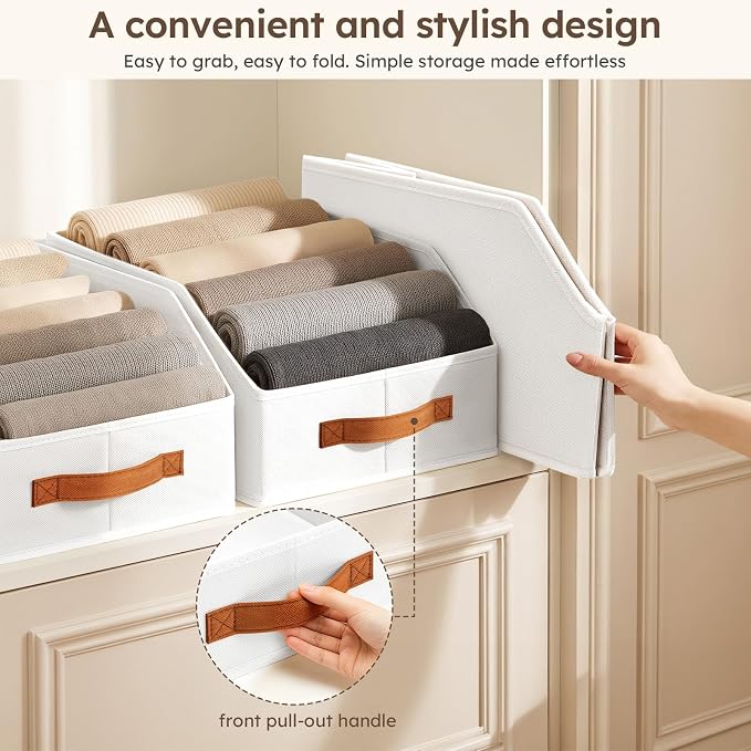 Homsorout Fabric Storage Bins for Organizing - 4 Pack Large Trapezoid Collapsible Storage Bins with Front Handle, Closet Organizers and Storage for Bedroom, Home Shelves, Small Spaces, White