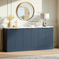 Evermagin 67" Fluted Navy Blue Buffet Cabinet with Storage | Mid-century modern wood sideboard, large credenza with 6 doors for kitchen or living room, 67"W x 31.5"H x 15.7"D