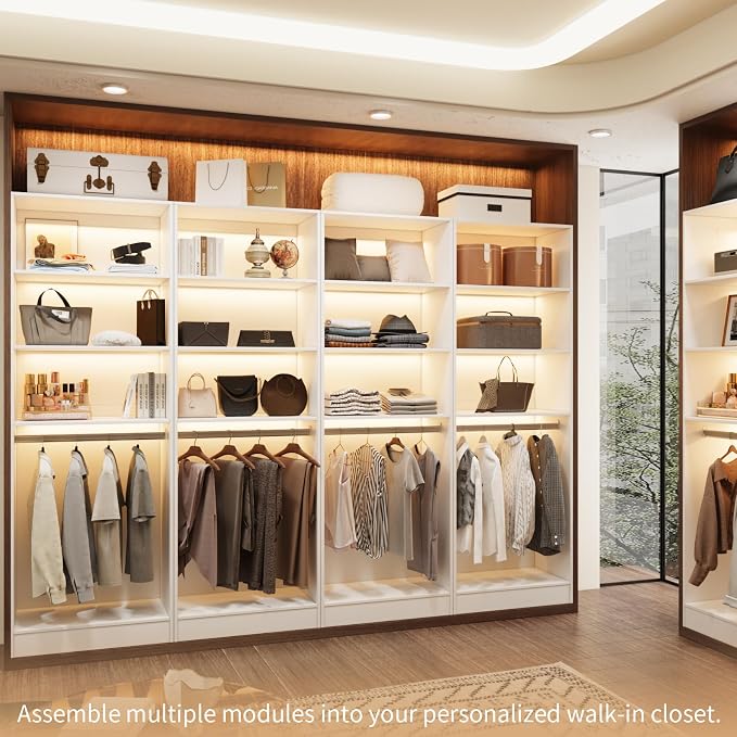 VOWNER 25'' Closet Organizer System Small Freestanding Closet System | 3 Adjustable Shelves, 1 Hanging Rod, White Modular Closet System for Small Closet, Space-Saving, Easy Assembly