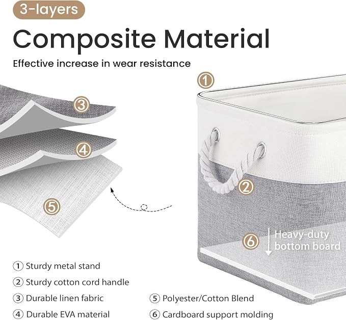 Large Storage Baskets- 15x11x10 inch Storage Bins for Shelves and Closet Organizing, Foldable Fabric Bin for Home Organization Clothes and Laundry (1-Pack, White&Gray)
