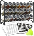SWOMMOLY 3 Tier Spice Rack Organizer with 24 Empty Round Spice Jars, 396 Spice Labels, Funnel and Chalk Marker Complete Set, Black | Chalk Marker, Funnel Set for Cabinet, Countertop, Pantry, Cupboard or Door & Wall Mount - 24 Jars, 14.8" W × 9.8" H, Black