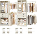 Besiost Closet System, Up to 134"/11.2 FT Closet Organizer with 4 Wooden Drawers and Shelves, Walk-in Closet System with 6 Hanging Rods, Built-in Closet Can Fit 96"/8FT, 120"/10FT, Greige Oak Set 2
