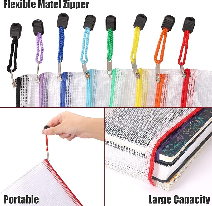 EOOUT 56pcs Mesh Zipper Pouch Zipper Bag, Durable Pouches for Organization Puzzle Storage, Letter Size, A4 Size, for Office Supplies