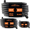 BEST CONNECTIONS Split Wire Loom Flex-Guard Convoluted Tubing Protective Split Cable Sleeves for Auto Home Industrial Electrical Wires Chemical Resistant Conduit Black (1/4", 1/2", 3/4" - 20 ft)