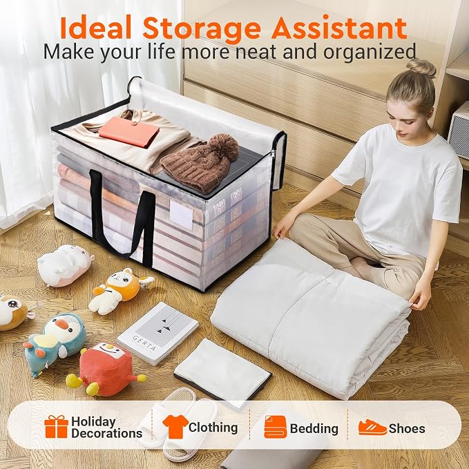 BlissTotes Moving Bags, 125L 10-Pack Storage Bags, Moving Box Heavy Duty Extra Large, Moving Totes with Zipper, Large Packing Bag with Reinforced Handles, Boxes for Packaging Moving