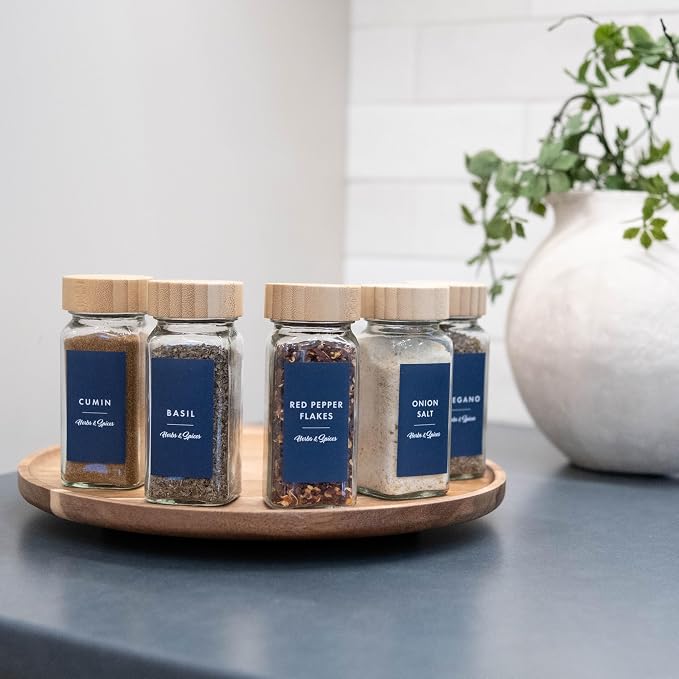 Spice Jar Labels – 89 Preprinted Waterproof Stickers, Minimalist Kitchen Seasoning Labels for Pantry Organization (White, Black, Navy)