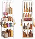 Tall Purse Organizer for Closet with 5 Purse Hanger & 6 Side Hooks, 4 Tier Floor-Standing Purse Rack Stand for Purse Storage, Narrow & High-Capacity Handbag Organizer, Backpack Storage for Small Place