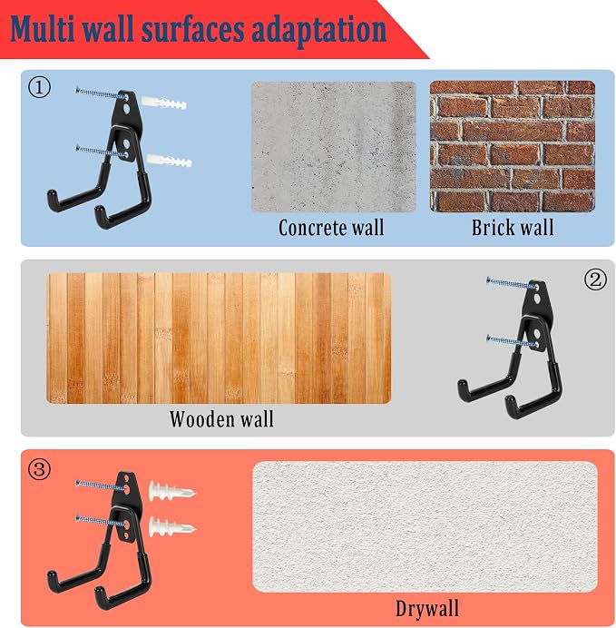 8 Pack Garage Hooks Heavy Duty, Garage Tool Organizer Wall Mount | Utility Organizer, Steel Utility Storage Hooks for Ladders, Garden Tools, Bike, Ropes, Bulk Items