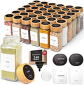 FINESSY Glass Spice Jars with Label with Bamboo Lids 36 Pack Set, 4oz Empty Clear Glass Spice Bottles with Shaker Lids, Airtight Kitchen Seasoning Organizer Jars, Herb Seasoning Containers with Labels